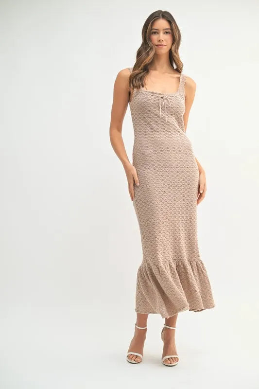 MABLE Ruffled Hem Sleeveless Crochet Knit Midi Dress - Brittney MADE