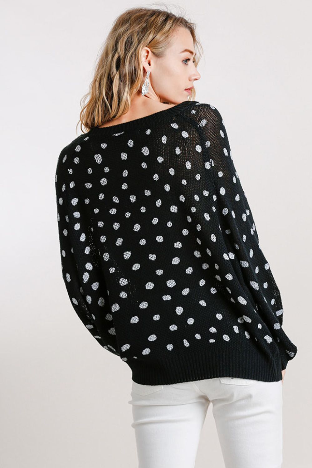 Umgee Full Size Dalmatian Hand Stamped Round Neck Sweater Plus Size - Brittney MADE