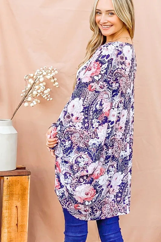 And The Why Floral Print Dolman Sleeve Kimono Cardigan - Brittney MADE