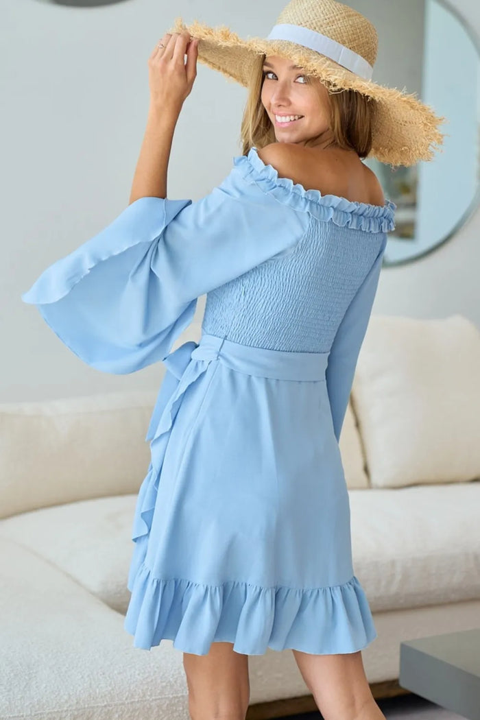 BiBi Smocked Ruffled Front Tie Mini Dress - Brittney MADE