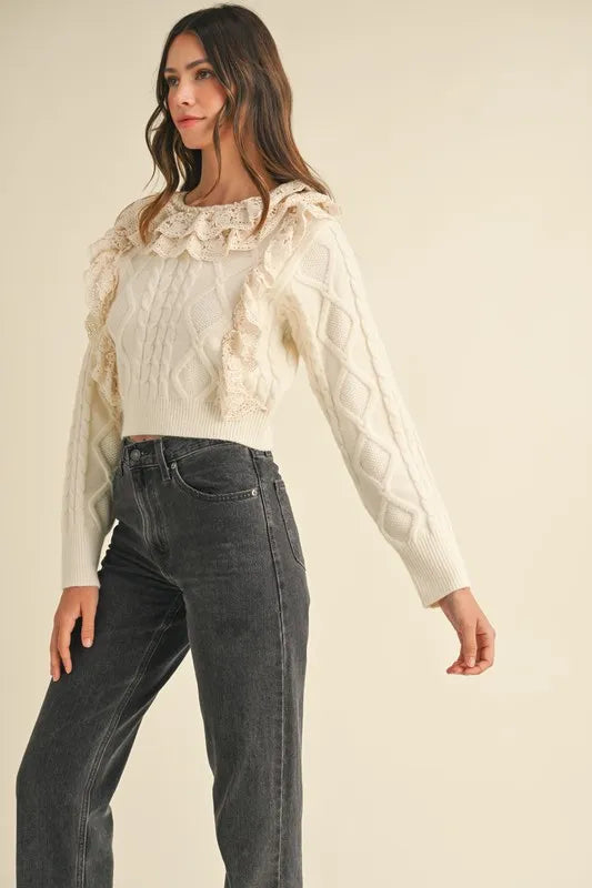 MABLE Ruffled Lace Crochet Sweater - Brittney MADE