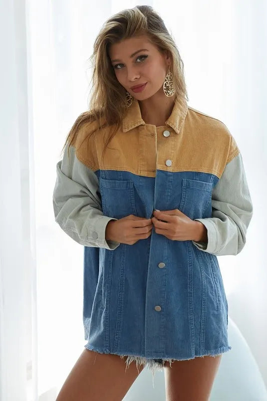 BiBi Color Block Button Down Corduroy Jacket - Brittney MADE