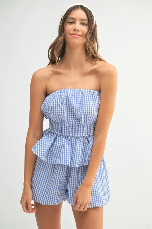 MABLE Gingham Tube Top and Shorts Set - Brittney MADE