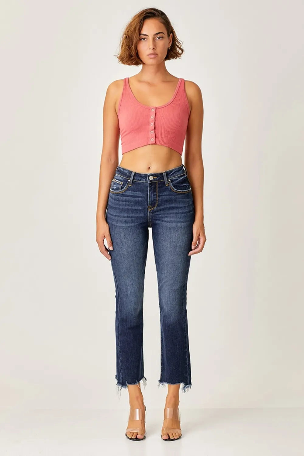 Risen Full Size Frayed Hem Cropped Straight Jeans - Brittney MADE