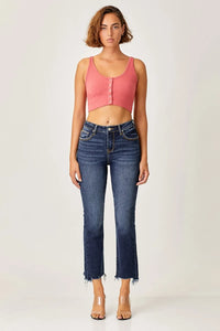 Risen Full Size Frayed Hem Cropped Straight Jeans - Brittney MADE