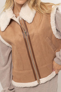 HYFVE Fur-Contrast Zip Up Suede Vest - Brittney MADE