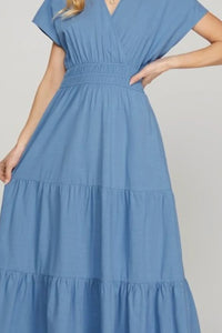 She + Sky Surplice Short Sleeve Tiered Maxi Dress With Pockets - Brittney MADE