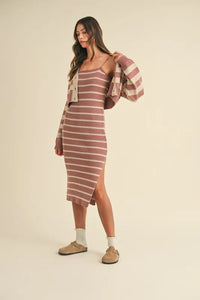MABLE Stripe Crop Cardigan and Bodycon Dress Sweater Set - Brittney MADE