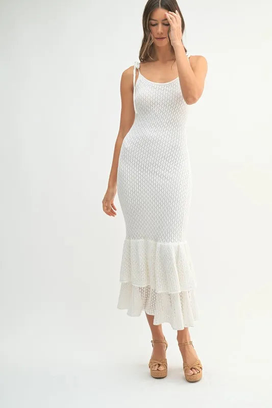 MABLE Sleeveless Shoulder Tie Rose Knit Midi Dress - Brittney MADE