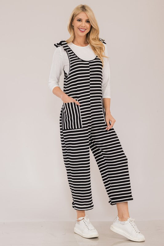 Celeste Full Size Striped Scoop Neck Overalls with Pockets - Brittney MADE