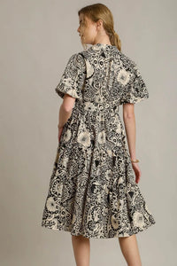 Umgee Full Size Mixed Print A-Line Tiered Midi Dress Plus Size - Brittney MADE