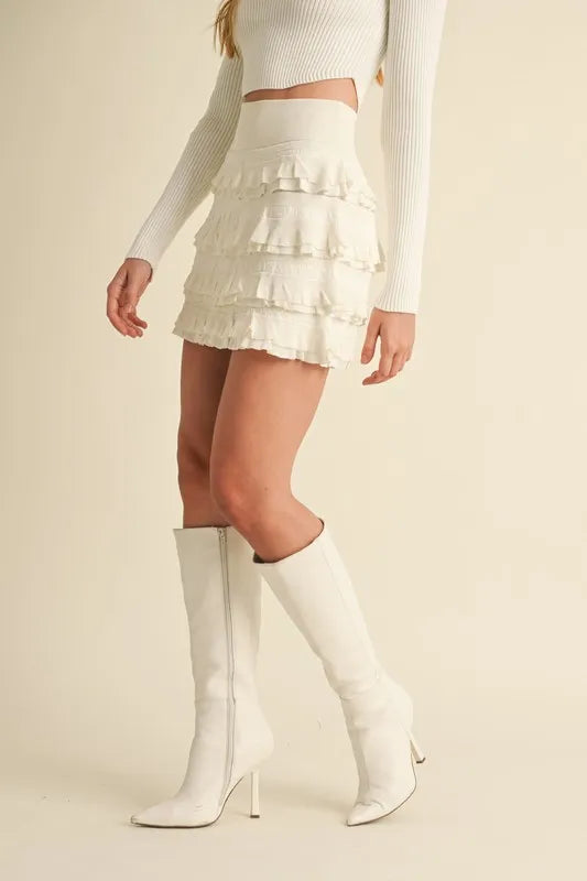 MABLE Ruffled Detail High Waist Knit Mini Skirt - Brittney MADE
