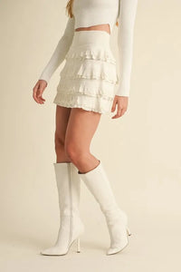 MABLE Ruffled Detail High Waist Knit Mini Skirt - Brittney MADE