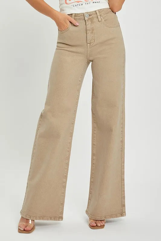 RISEN Full Size Tummy Control High Rise Wide Leg Jeans Plus Size - Brittney MADE