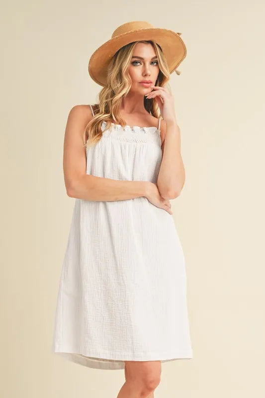 Aemi + Co Embroidered Trim Gauze Square Neck Mini Cami Dress - Brittney MADE