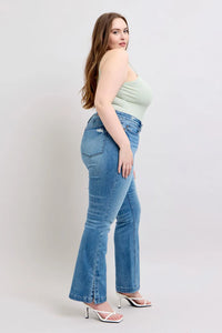 Judy Blue HW Tummy Control Vintage Wash Side Slit Slim Boot Jeans - Brittney MADE