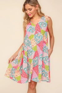 Haptics Full Size Babydoll Floral Patchwork Dress with Side Pockets - Brittney MADE