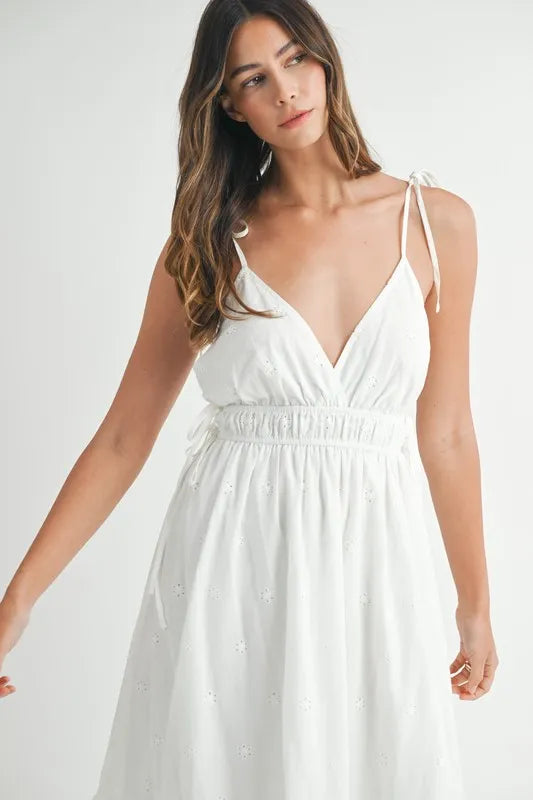 MABLE Eyelet Lace Maxi Dress with Side Strap Details - Brittney MADE