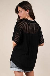 VERY J Oversized Contrast Knit Comfy Casual Top - Brittney MADE