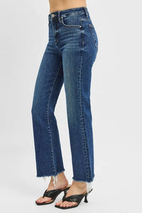 RISEN Full Size Tummy Control High Rise Crop Straight Raw Cut Hem Jeans Plus Size - Brittney MADE
