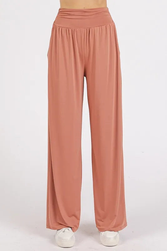 Mittoshop Stretch Banded Waist Wide Leg Pants with Pockets - Brittney MADE