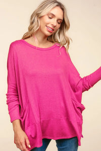 Haptics Dolman Long Sleeve Oversized Knit Top with Pockets - Brittney MADE