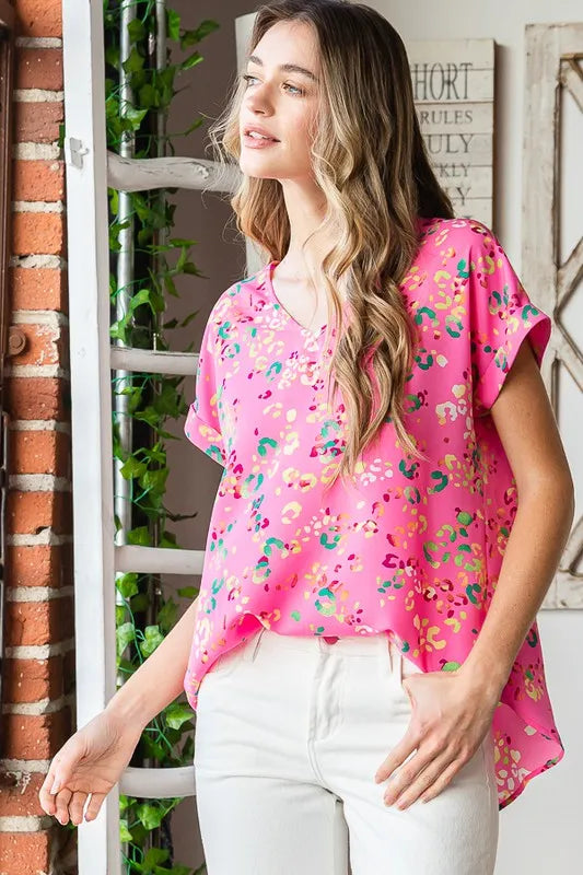 Heimish Full Size Animal print V-Neck Short Sleeve T-Shirt Plus Size - Brittney MADE