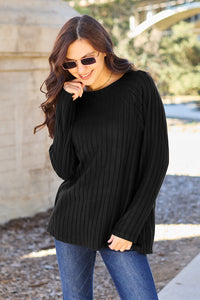 Basic Bae Full Size Ribbed Round Neck Long Sleeve Knit Top - Brittney MADE