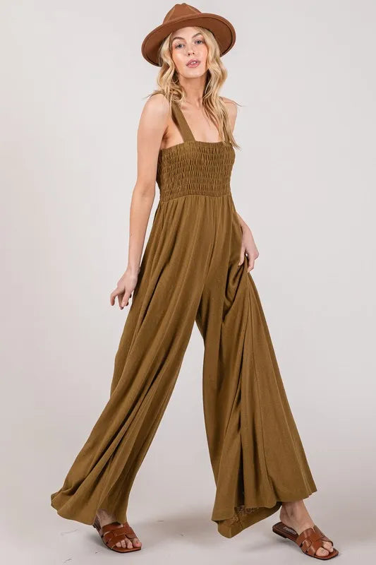 SAGE+FIG Smocked Flowy Wide Leg Jumpsuit - Brittney MADE