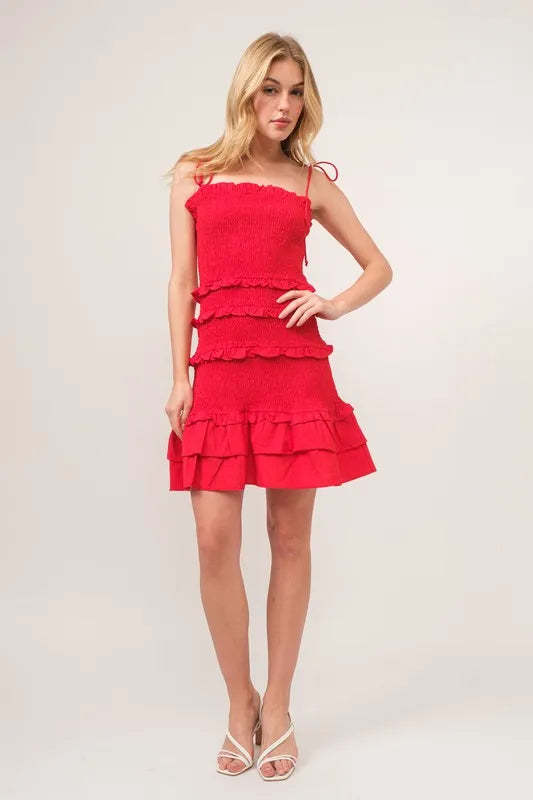 And The Why Tied Straps Ruffled Smocked Dress - Brittney MADE