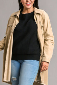 Umgee Full Size Round Neck Long Sleeve Sweater Plus Size - Brittney MADE