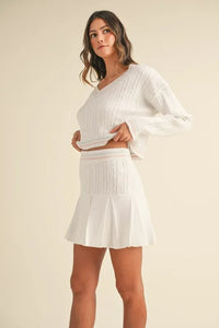 MABLE V-Neck Varsity Crop Knit Sweater and Skirt Set - Brittney MADE