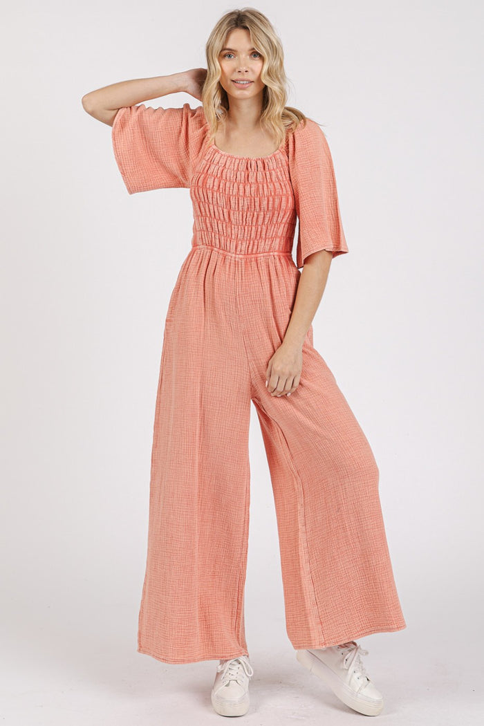 Mittoshop Mineral Wash Gauze Ruched Wide Leg Jumpsuit - Brittney MADE