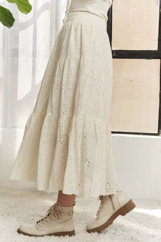 ADORA Elastic Waistband Tiered Midi Skirt - Brittney MADE