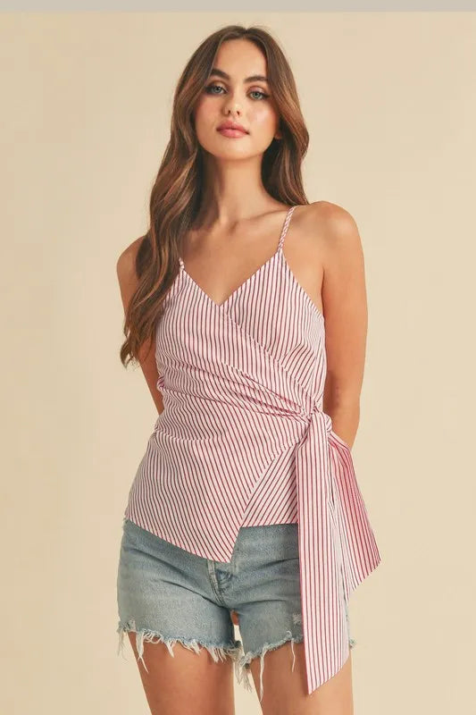 Aemi + Co Side Knotted Surplice Striped Cami - Brittney MADE