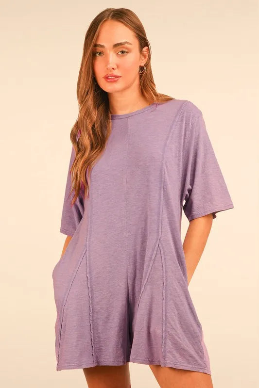VERY J Mineral Washed Oversized Knit Comfy Romper - Brittney MADE