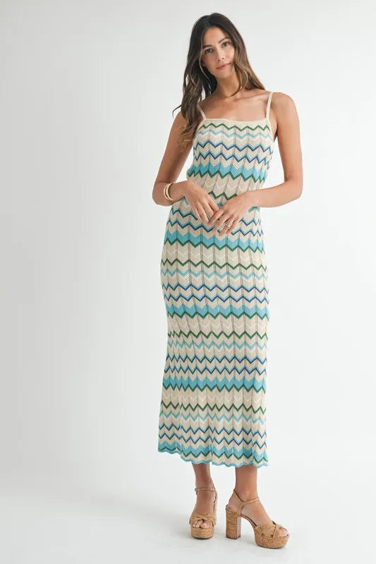 MABLE Lightweight Pointelle Chevron Knit Maxi Dress - Brittney MADE