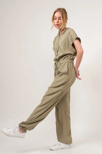 And The Why Washed Short Sleeve Hooded Jumpsuit - Brittney MADE