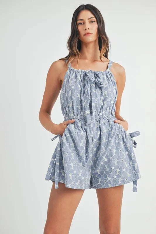 MABLE Floral Embroidered Button Down Romper - Brittney MADE