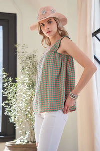 Davi & Dani Lace Fabric Square Neck Shirred Straps Summer Top - Brittney MADE