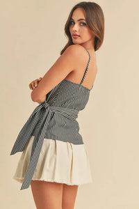 Aemi + Co Side Knotted Surplice Striped Cami - Brittney MADE