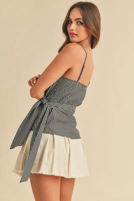 Aemi + Co Side Knotted Surplice Striped Cami - Brittney MADE
