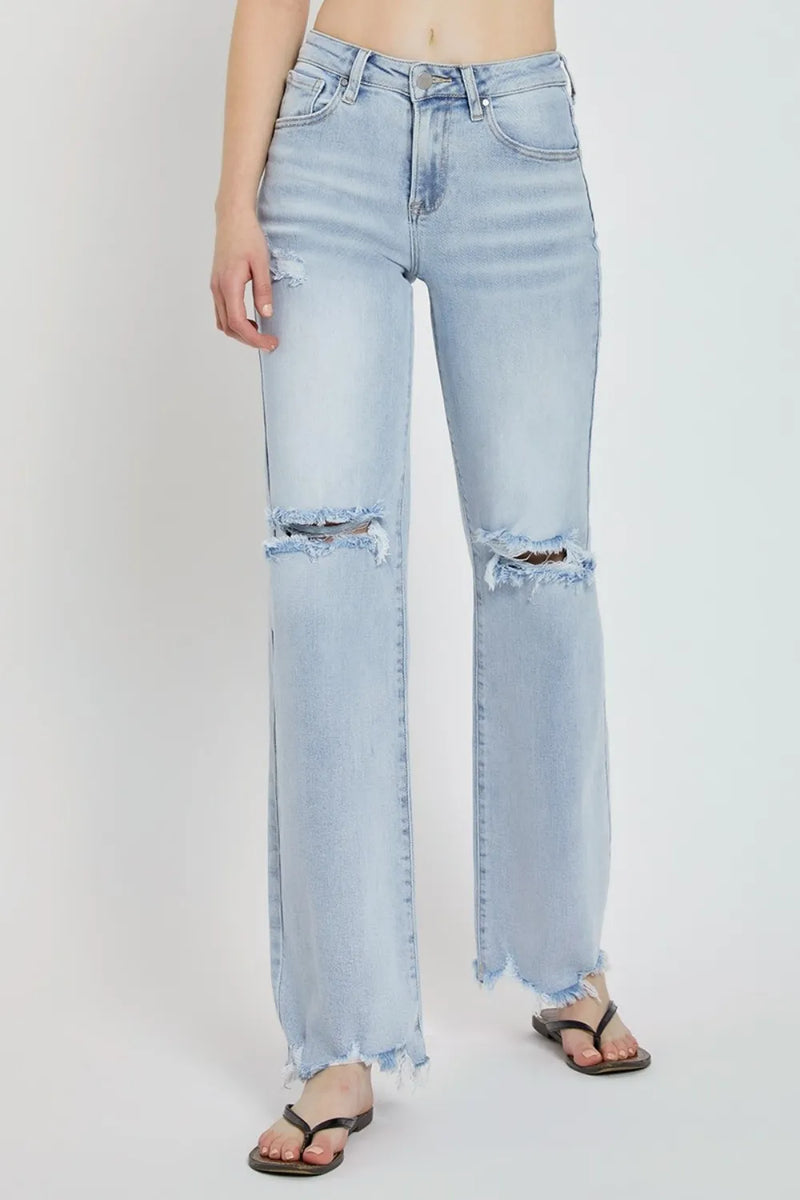 RISEN Full Size High Rise Distressed Wide Leg Jeans - Brittney MADE