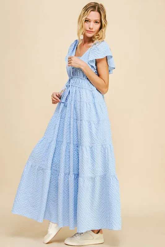 Davi & Dani Crinkled Texture Flutter Cap Sleeve Midi Dress - Brittney MADE