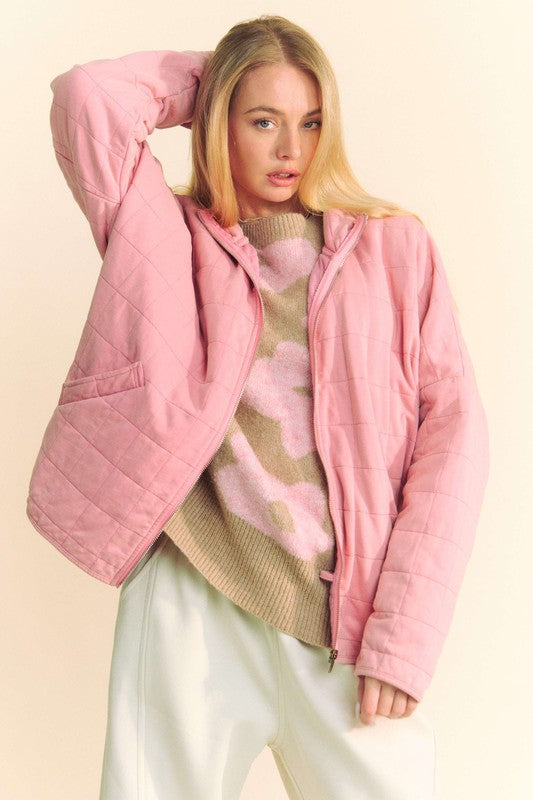 Davi & Dani Quilted Zip Up Dropped Shoulder Jacket - Brittney MADE