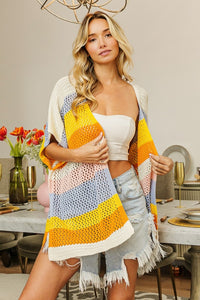 BiBi Openwork Striped Open Front Knit Cardigan - Brittney MADE