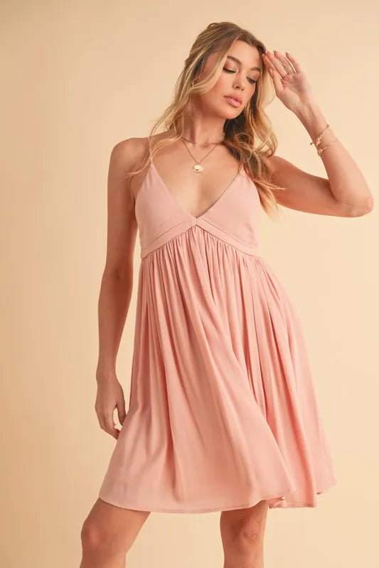 Aemi + Co Ruched Plunge Mini Cami Dress - Brittney MADE