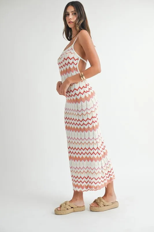 MABLE Lightweight Pointelle Chevron Knit Maxi Dress - Brittney MADE