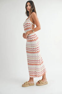 MABLE Lightweight Pointelle Chevron Knit Maxi Dress - Brittney MADE