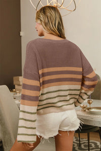 BiBi Color Block Striped Long Sleeve Sweater - Brittney MADE
